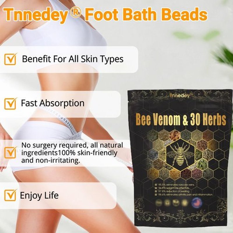 Tnnedey Foot Soak, Tnnedey Bee Venom & 30-Herb Detox Foot Soak Beads, Tnnedey Bee Venom Foot Soak Beads, Bee Venom Detox Foot Soak Beads, Foot Soak Beads for Soothing Body Sore Tired (1Pack)