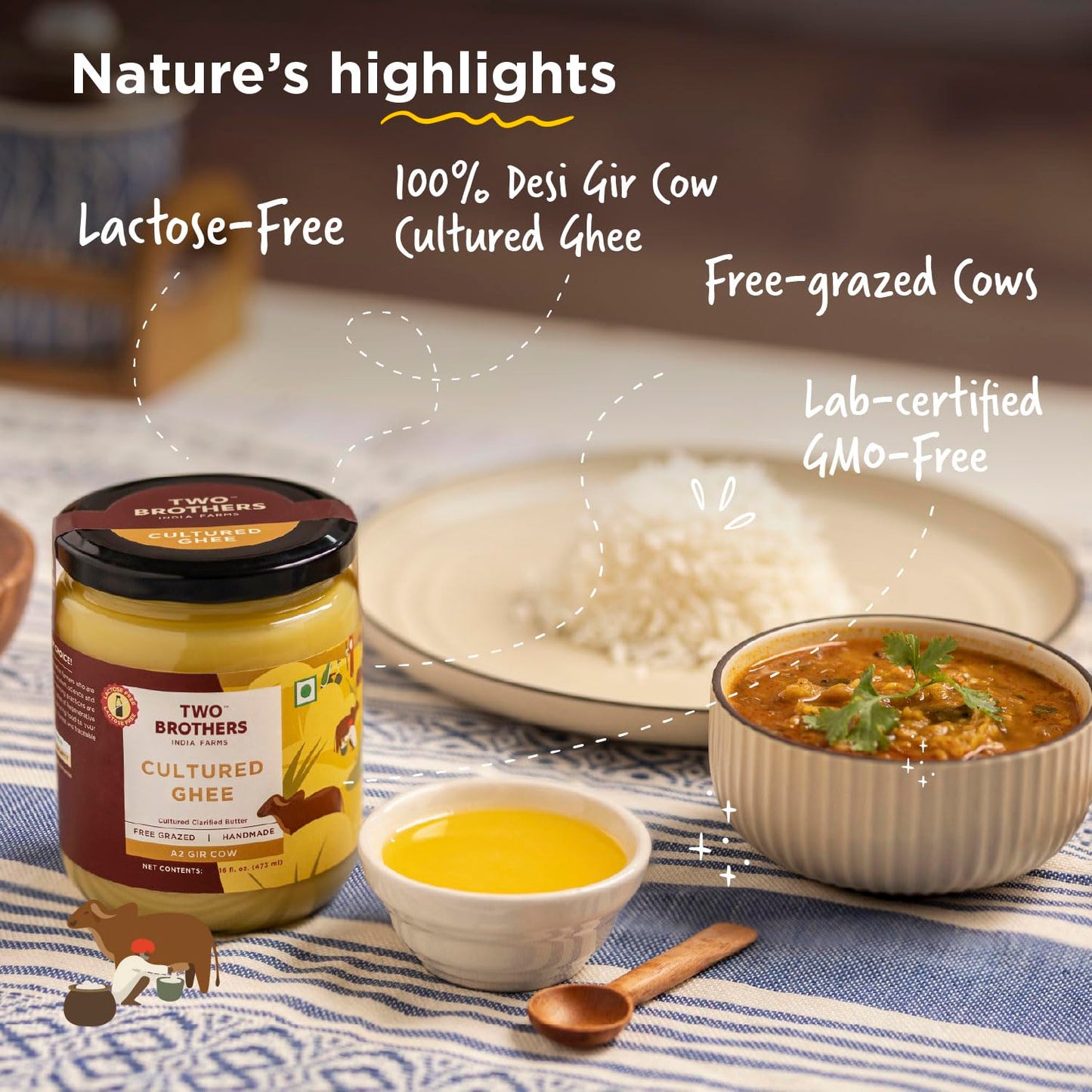 A2 Ghee Butter Grass Fed from Gir Cow | Gut Friendly | Healthy Butter Alternative | Non-GMO, Lactose-Free, Keto Friendly – 16 Oz from Two Brothers India Farms