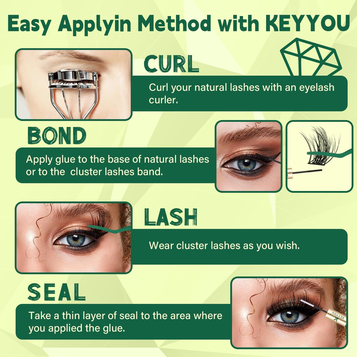 Lash Clusters 3D Effect Eyelash Clusters KEYYOU 144pcs D Curl 8-18MIX Wispy Lashes Fluffy Cluster Lashes Natural Soft DIY Lash Extension(Radiance-D-MIX)