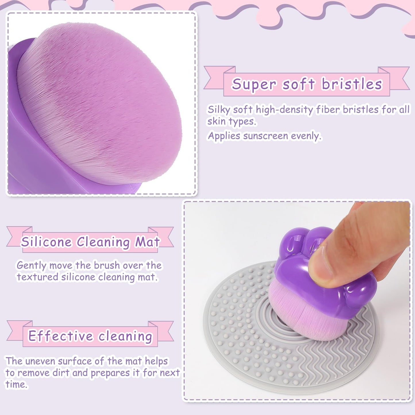 3 Pack Kids Sunscreen Applicator,Sunblock Buddy Brush with Protective Case,Sun Lotion Applicator Sun Cream Brush Set with Cleaning Pad