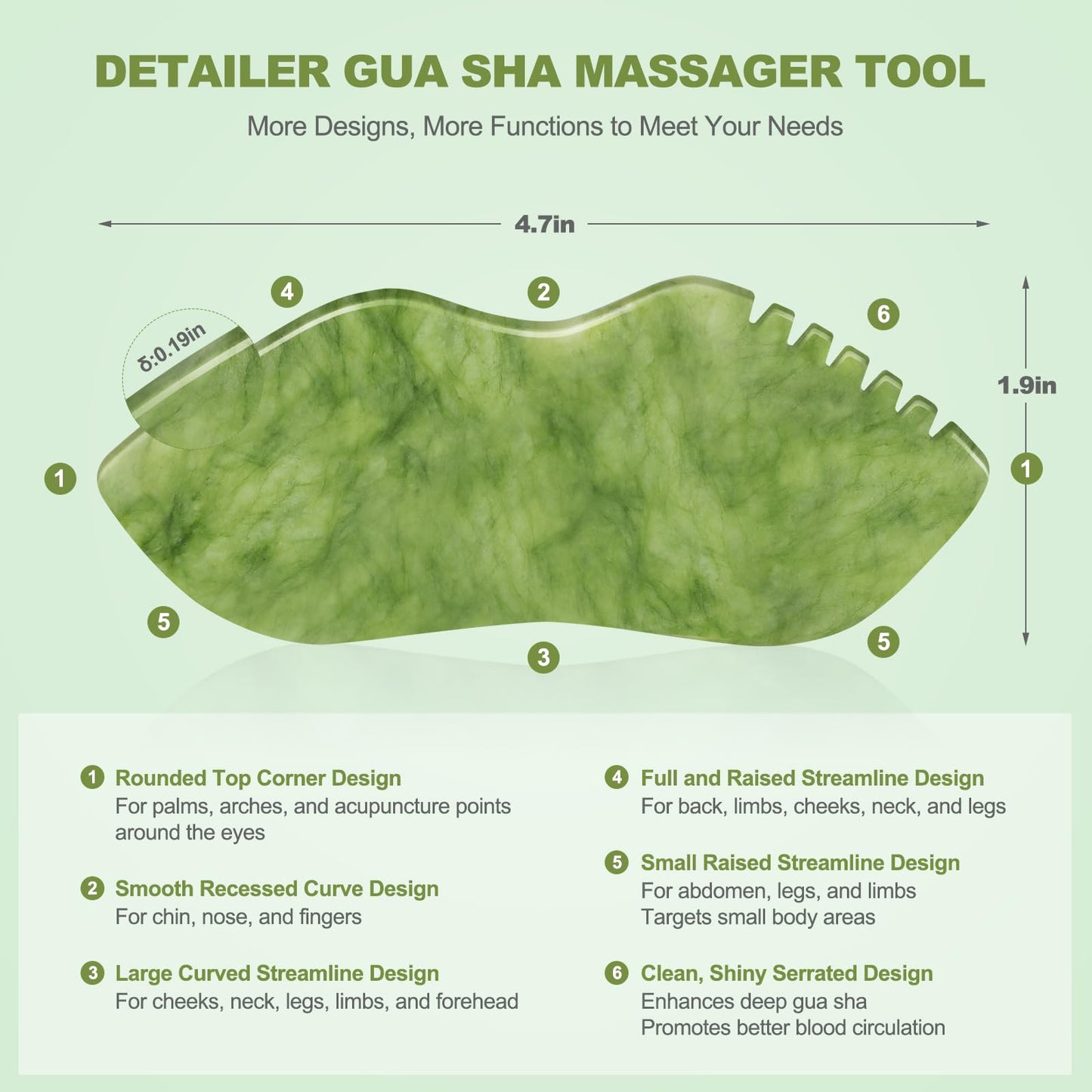 3 PCS Jade Stone Gua Sha Set Face Massager, Body Gua Sha Tool, Jade Gua Sha Facial Tools, Large Guasha Tool For Body, Face, Anti Cellulite, Lymphatic Drainage, Muscle Scraper, Valentine's Day Gifts