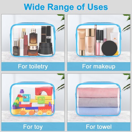 Wedama TSA Approved Toiletry Bag, Cosmetic Bags 2 Pack with Zipper Carry on Airline Airport Travel Accessories, PVC Makeup Bags for Travel, Quart Size Travel Bags for Men and Women-Sky Blue