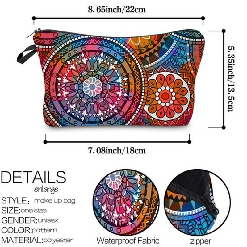 Deanfun Cosmetic Bag for Women, Mandala Flowers Waterproof Makeup Bags Roomy Toiletry Pouch Travel Accessories Gifts (51555)