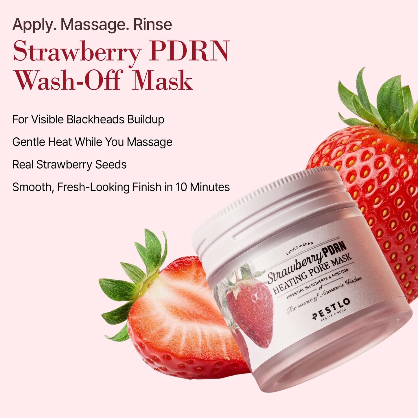 PESTLO Strawberry PDRN Heating Pore Mask (2.46 oz.) – Warming Pore Mask with Strawberry Seeds, Berry PDRN & Collagen for Gentle Exfoliation, Smooth & Radiant Skin