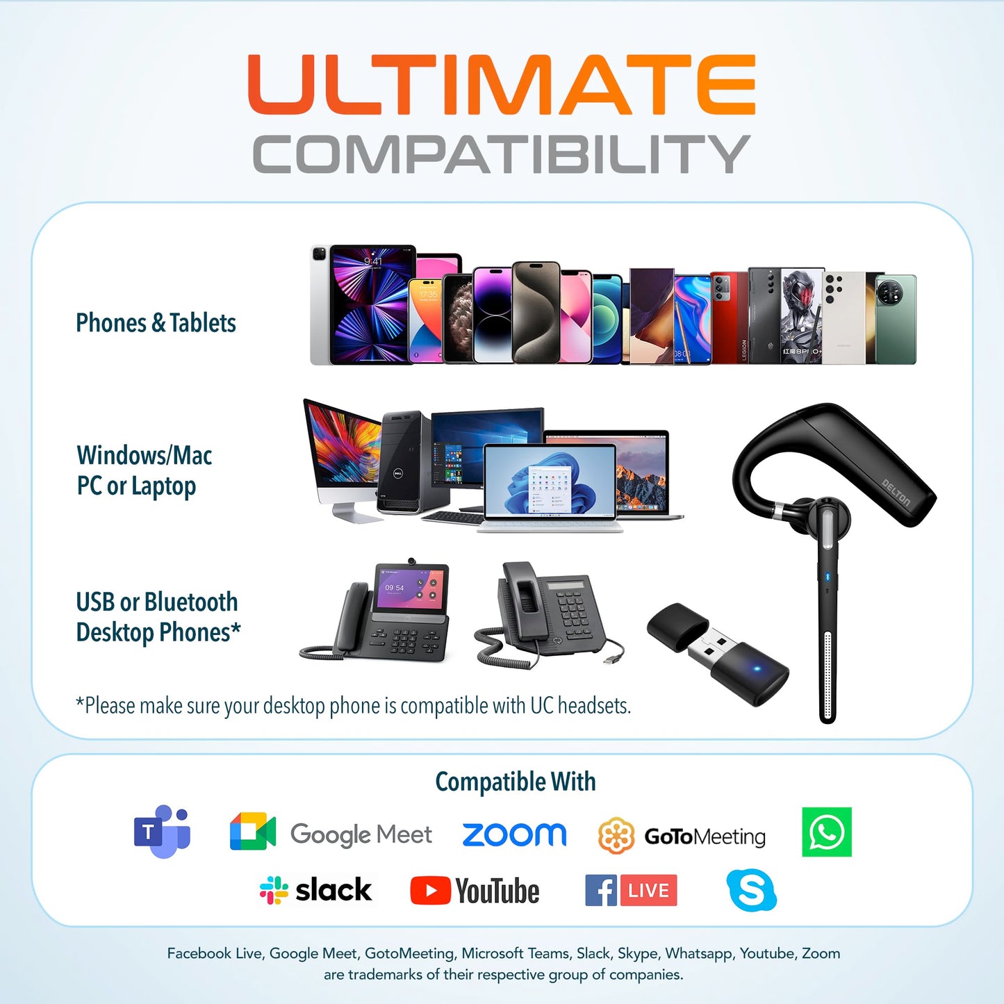 Ultralight Bluetooth Headset with Noise Cancelling Microphone, Bluetooth Earpiece with Charging Case, Auto Pair USB Dongle for PC/Laptop, Compatible with MS Teams, Zoom, Google Meet, and More - Black