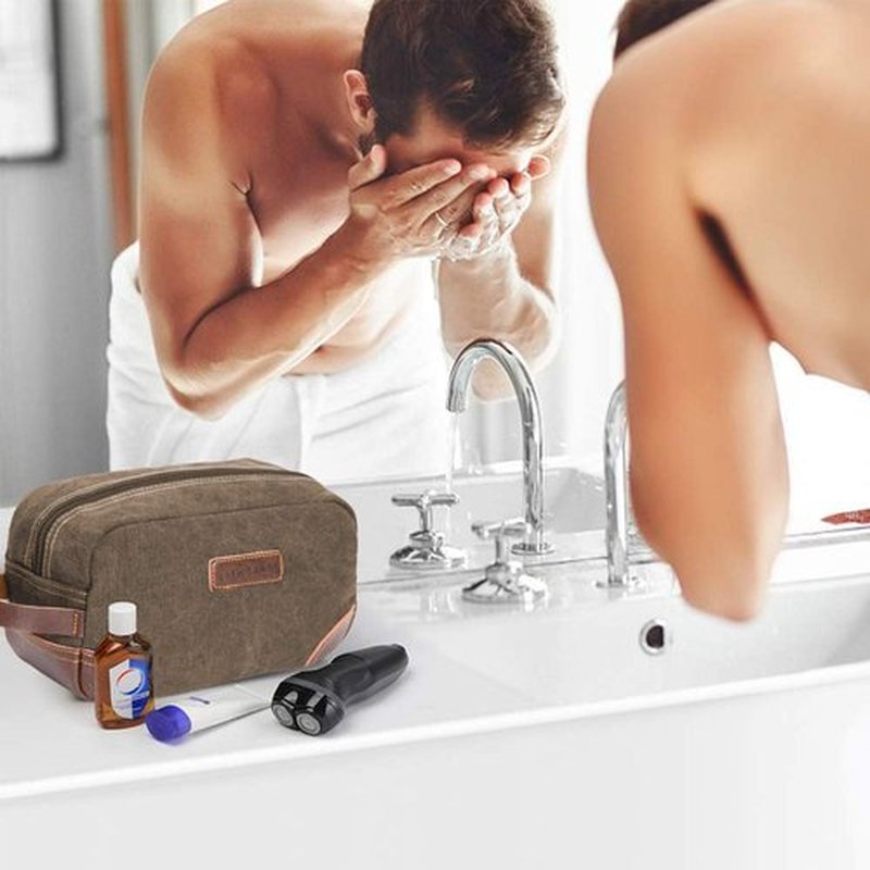 emissary Men's Toiletry Bag, Leather and Canvas Travel Toiletry Bag, Dopp Kit for Men, Travel Bathroom Bag Men's Shaving Kit, Travel Kit Small Bags for Men, Shaving Bag for Travel Accessories (Coffee)