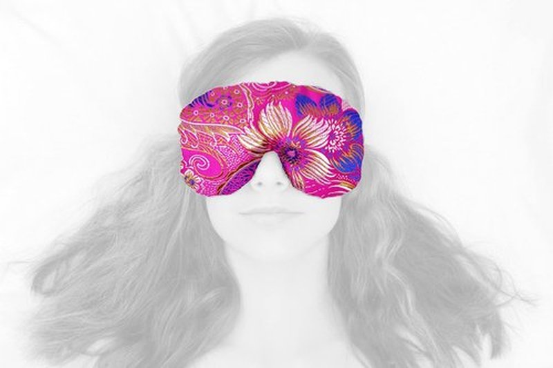 Candi Andi Handmade Opulence Yoga Eye Mask Pillow - Weighted Flaxseed Fill, Unscented, Satin & Velvet, Adjustable Strap - Ideal for Meditation & Restful Sleep -Fuchsia Garden - TEMF-FG