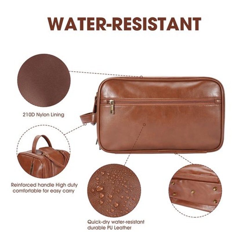 BNSPOCKET Personalized Leather Travel Toiletry Bag for Women, Medium Travel Bathroom Shaving Dopp Kit, Medium Cosmetic Travel Bag Waterproof