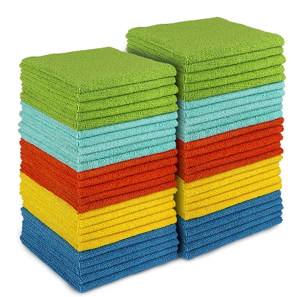 AIDEA Microfiber Cleaning Cloth, 50PK, Microfiber Towels for Cars, All Purpose Cleaning Rags for House, Dusting Cloth for Kitchen, Car, Window, 12"×12"