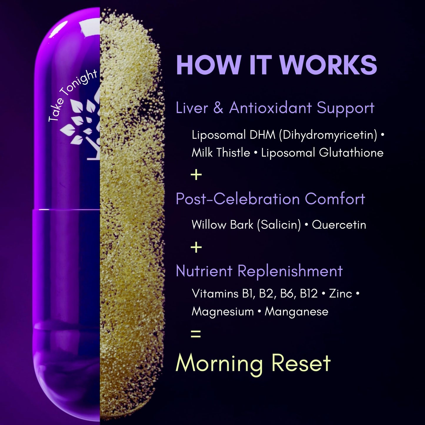 purple tree Post-Celebration Wellness Supplement for Liver Support & Hydration | Liposomal Dihydromyricetin (DHM), L-Glutathione, Milk Thistle, B Vitamins, Minerals, Willow Bark | 30 Capsules
