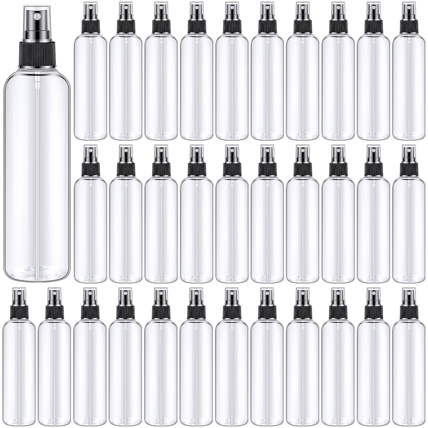 Eccliy 32 Pcs 8 oz Spray Bottles Fine Mist Plastic Spray Bottles Clear Empty Sprayer Hairs Refillable Travel Sprayer with Pump Cap for Cleaning Oils Travel Perfumes(Black,Clear)