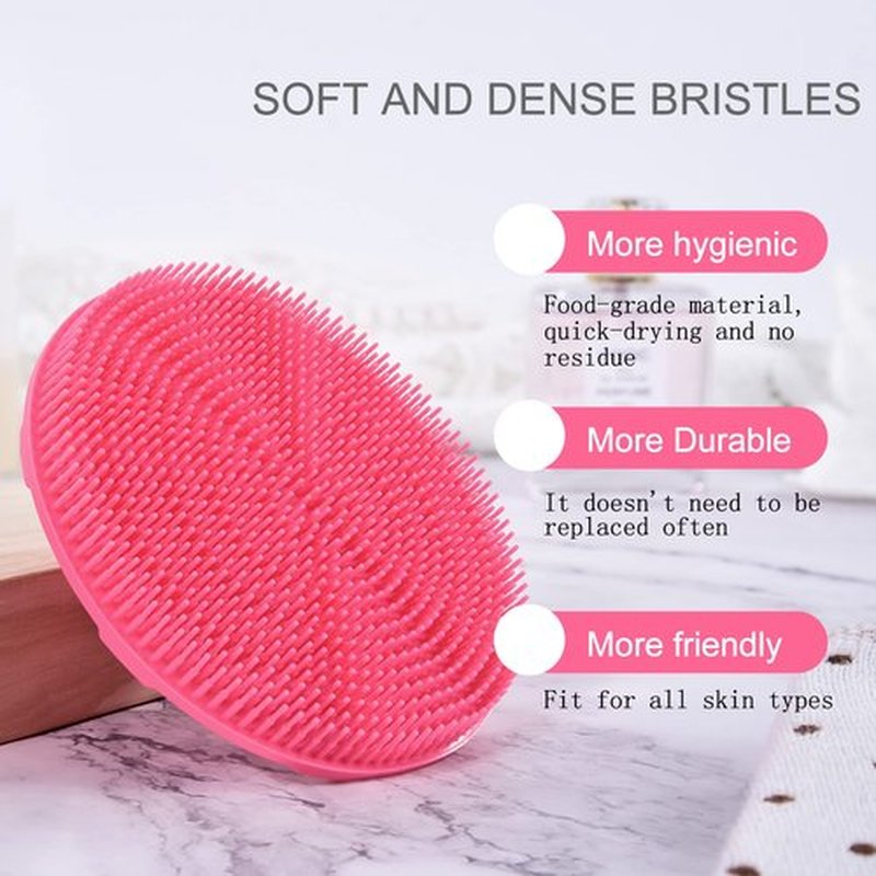 INNERNEED Food-Grade Soft Silicone Body Scrubber Shower Brush Handheld Cleansing Skin Brush, Gentle Exfoliating and Lather Well (Dark Green+Pink)