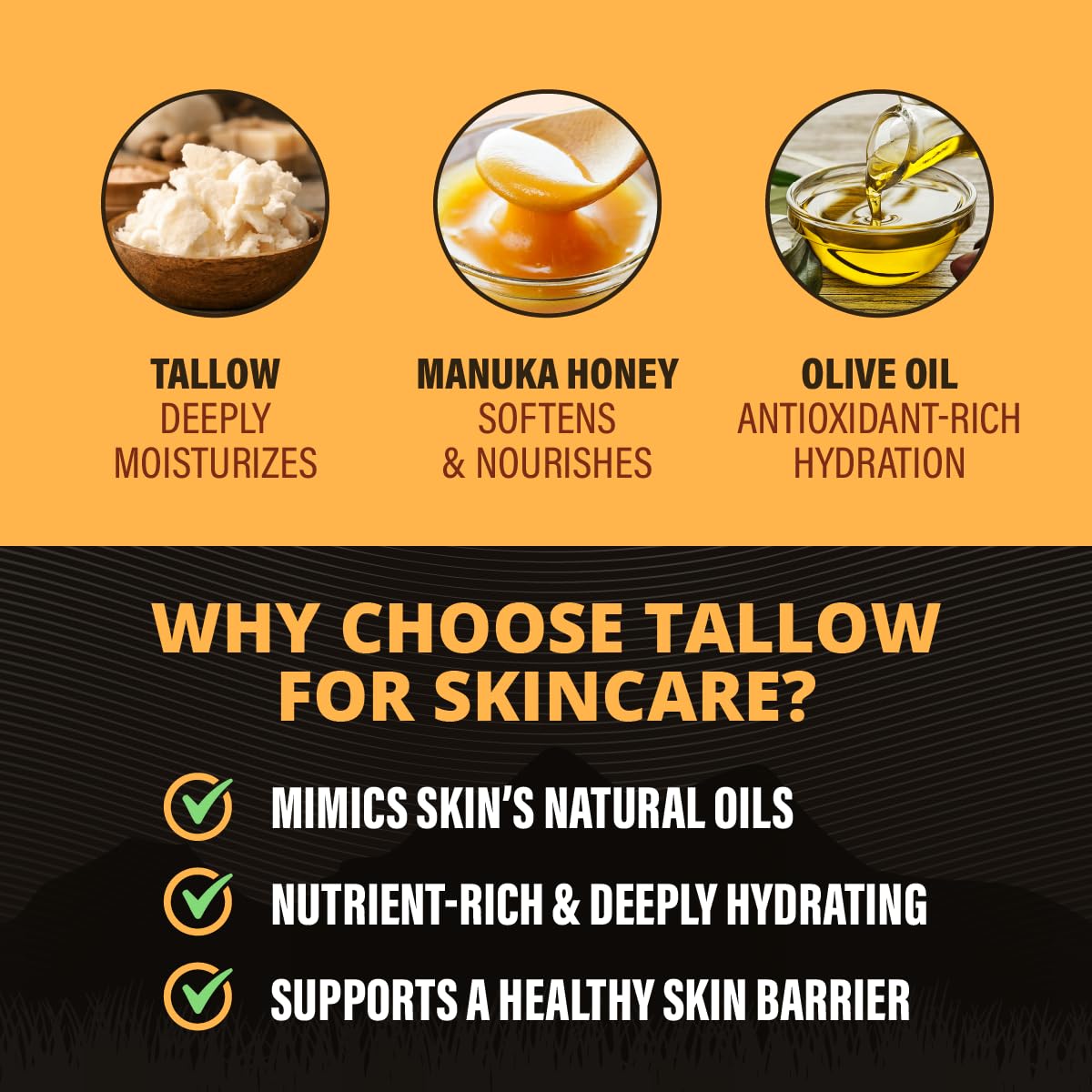 TETON Grass Fed Beef Tallow Balm with Manuka Honey, Olive Oil & Vitamin E – All-Natural Face & Body Moisturizer – Hydrating Skin Cream for Dry, Sensitive Skin – 50ml Glass Jar