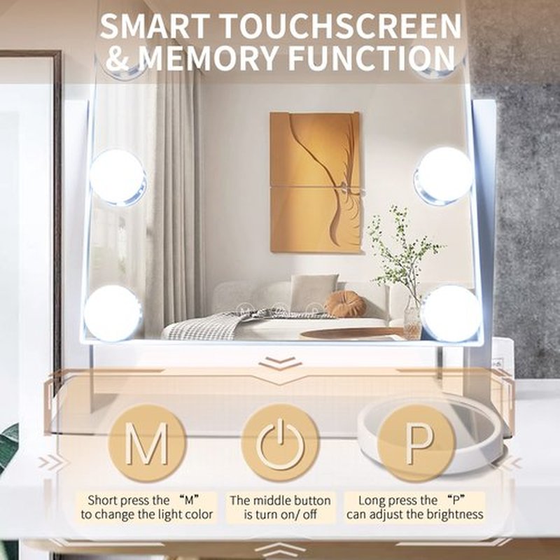 SLIMOON Hollywood Vanity Mirror with Lights, 9 Dimmable LED Bulbs Lighted Makeup Mirror with Detachable 10X Magnification Mirror, 1200mAh Rechargeable, 3 Color Lights, Touch Control