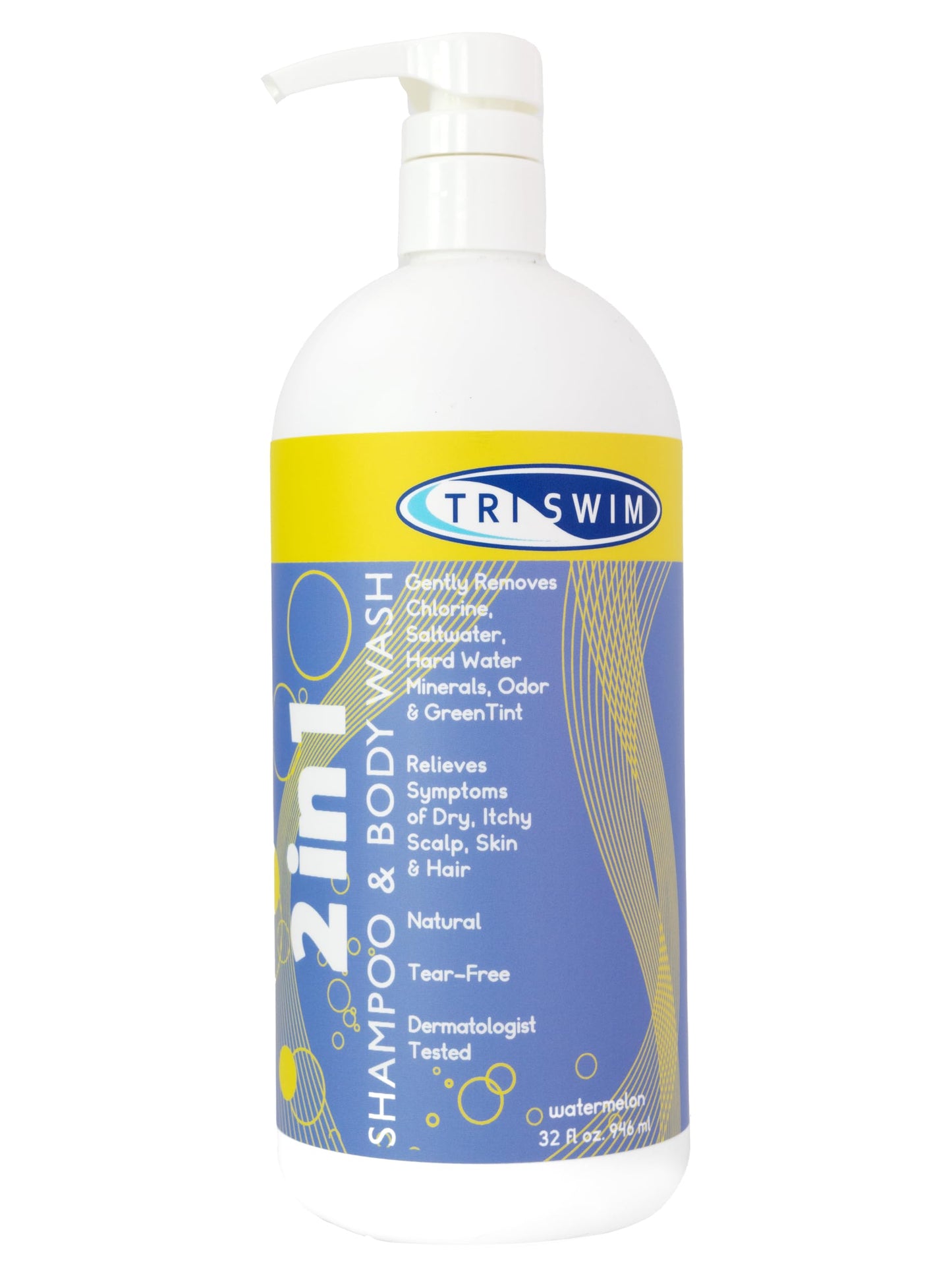 TRISWIM 2-in-1 Chlorine-Out Shampoo & Body Wash 32oz | Chlorine Removal Shampoo and Body Wash for Swimmers | Removes Chlorine, Saltwater, Hard Water, Copper & Green Tint | Tear-Free, Vegan, No Paraben