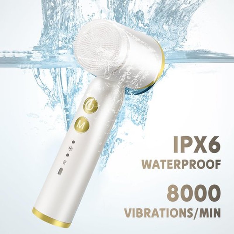 Landmore Facial Cleansing Brush, 8 in 1 Spin Face Wash Brush Rechargable Waterproof Face Scrubber with 6 Brush Heads, 3 Speeds for Deep Cleansing, Exfoliator, Thermal & Cold Massager Skin Care, White