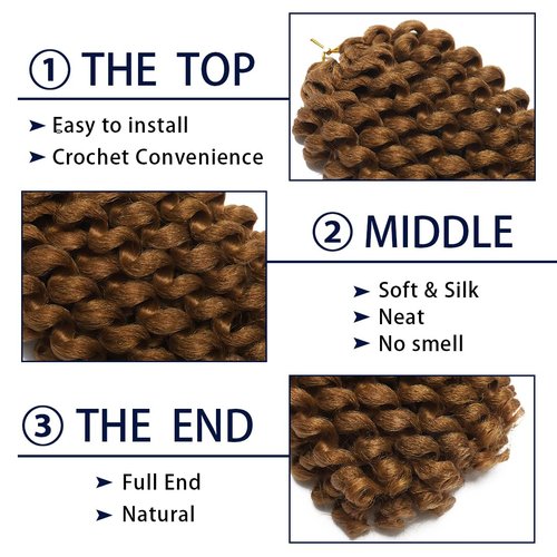 Wand Curl Crochet Braids Hair 8 Inch Jamaican Wand Curl Ombre Crochet Hair Jamaican Bounce Crochet Hair Colored Crochet Braids Ringlet Twist Hair Extension Crochet Hair(5PCS,27#)