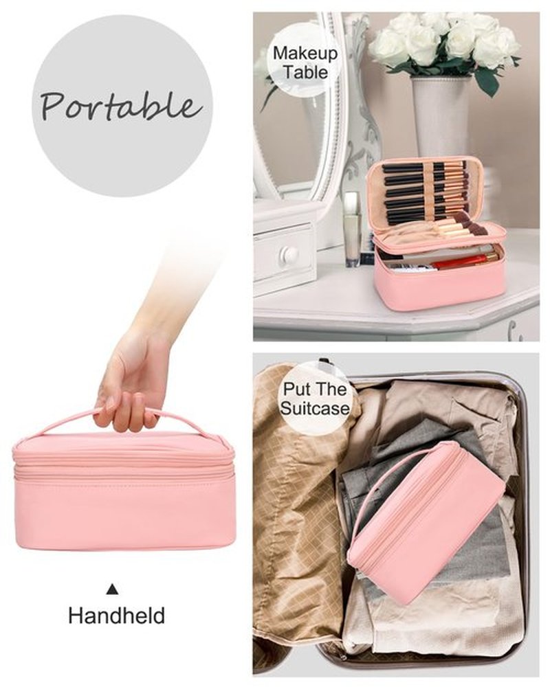 Relavel Pink Makeup Bag,Travel Makeup Organizer Bag, Large Capacity Cosmetic Bags For Women Makeup Brush Holder Storage Toiletry Organizer (Pink)