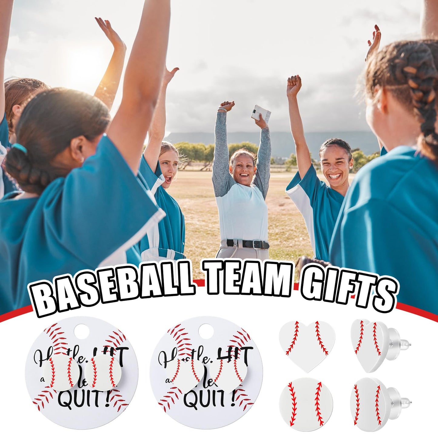 Quelay 24 Set Sports Earrings for Women Senior Night 2026 Graduation Baseball Softball Team Gifts Bulk Stud Earring with Card(Baseball)