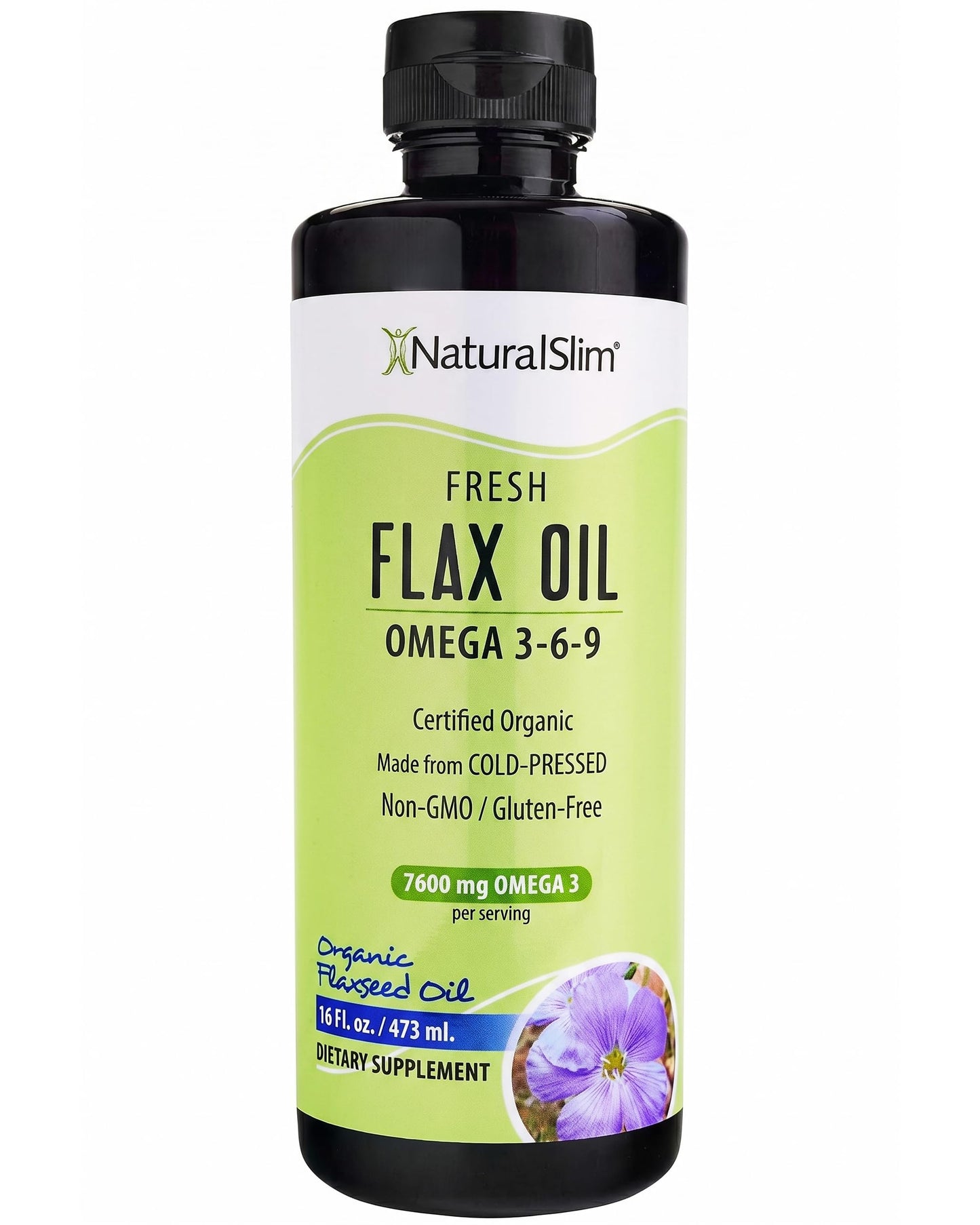 NaturalSlim Flaxseed Oil Liquid Fresh Taste Flax Oil Organic Cold Pressed & High in Omega 3 6 9 Fatty Acid Flax Seed Supplement for Healthy Cells, Hair, Skin, & Nails - Fresh Taste 16 fl. Oz.