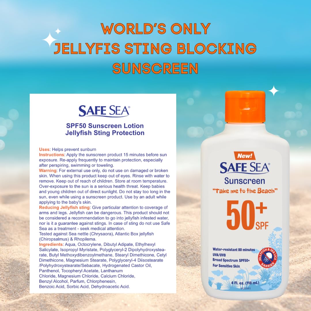 Safe Sea Anti-Jellyfish Sting Protective Lotion - Sunscreen - Sunblock - Sea Lice - Jelly Fish - 50SPF Adults (SPF50 + SPF40)