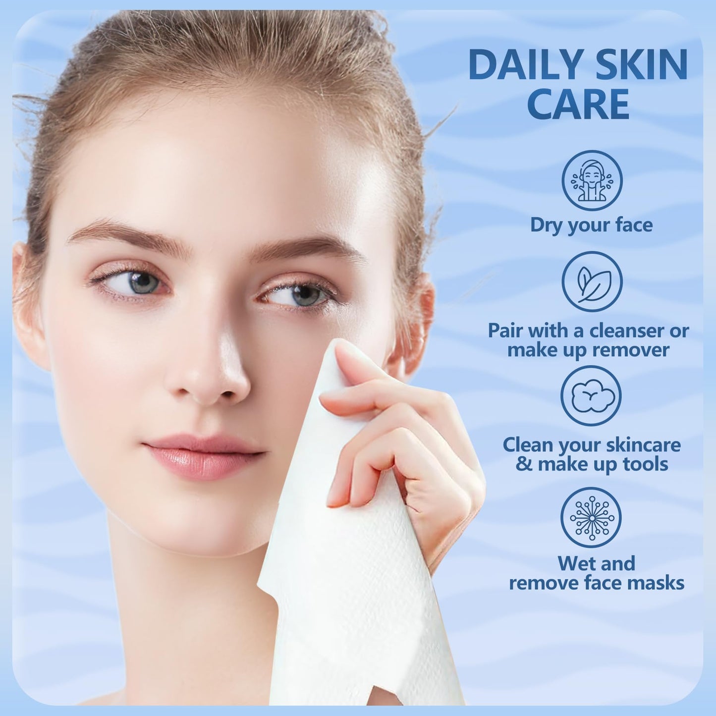 Dorahoney Disposable Face Towels Travel, 12"×12" Extra Large Face Towelettes, Ultra Soft Facial Towels for Sensitive Skin, Makeup Remover Dry Wipes, 40 Count (2 Packs of 20)