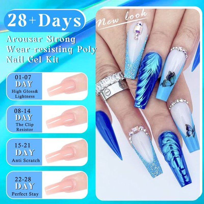 Arousar Poly Nail Gel Set, 8 Colors White Green Blue Nail Extension Gel for Beginners Professional, Builder Nail Gel Mother's Day Spring Summer DIY Design Nail Art Salon at Home