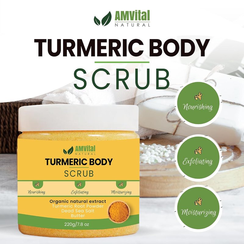 Turmeric Body Scrub - Handmade Natural Exfoliating Scrub for Body, Face & Hands | 7.8oz, All Skin Types