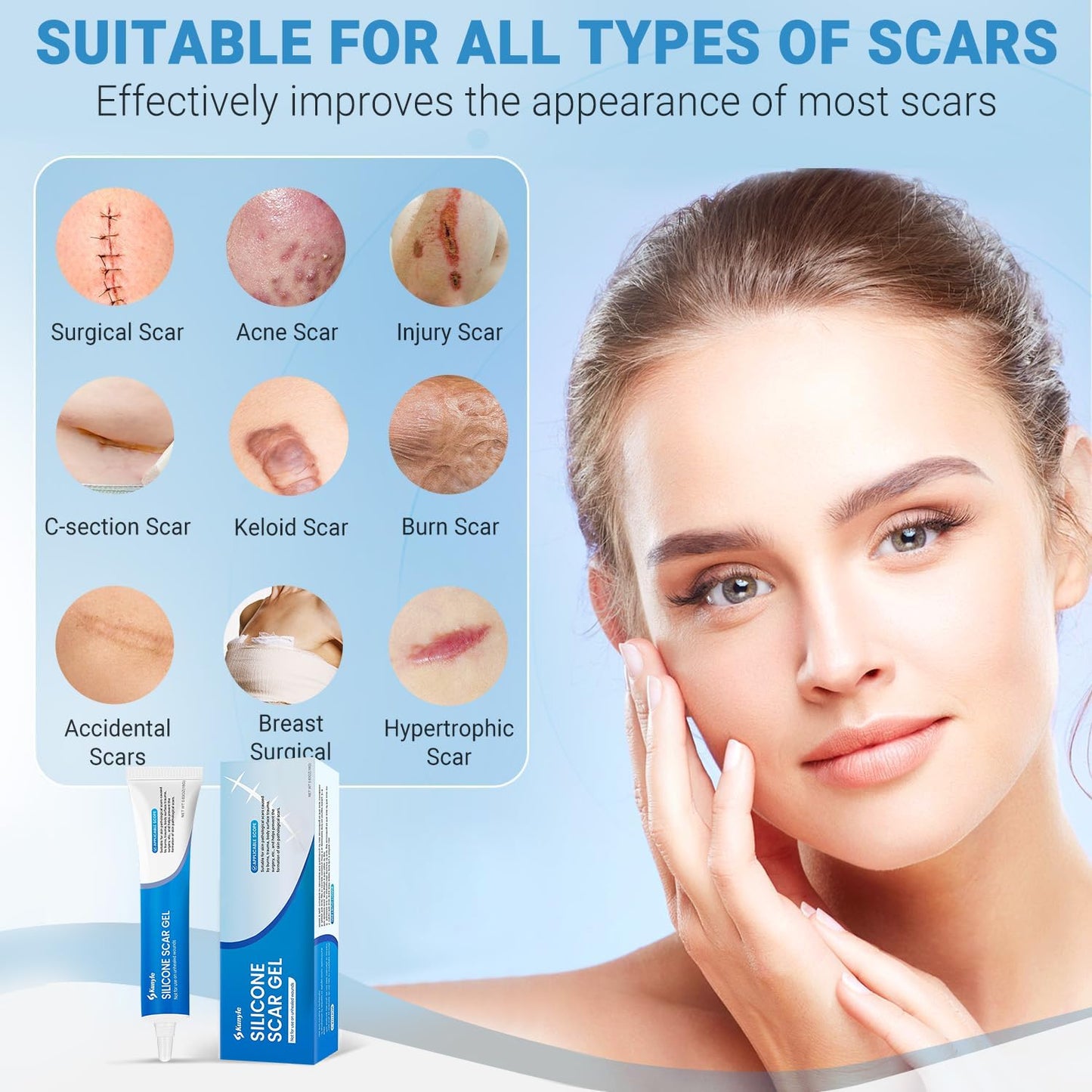 Kunyle 100% Silicone Scar Gel, Scar Cream, Advanced Scar Stick for Surgical Scars, Stretch Marks, Keloid Bump Removal, Old and New Scars 0.63oz (18g)