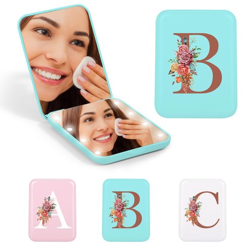 STINI Bridesmaid Gifts - Bridesmaid Proposal Gift Wedding Day, Bridal Shower Gifts, Maid of Honor Gifts, Bachelorette Party Decorations, Favors Flower Gift, Compact Blue Makeup Mirror Initial B
