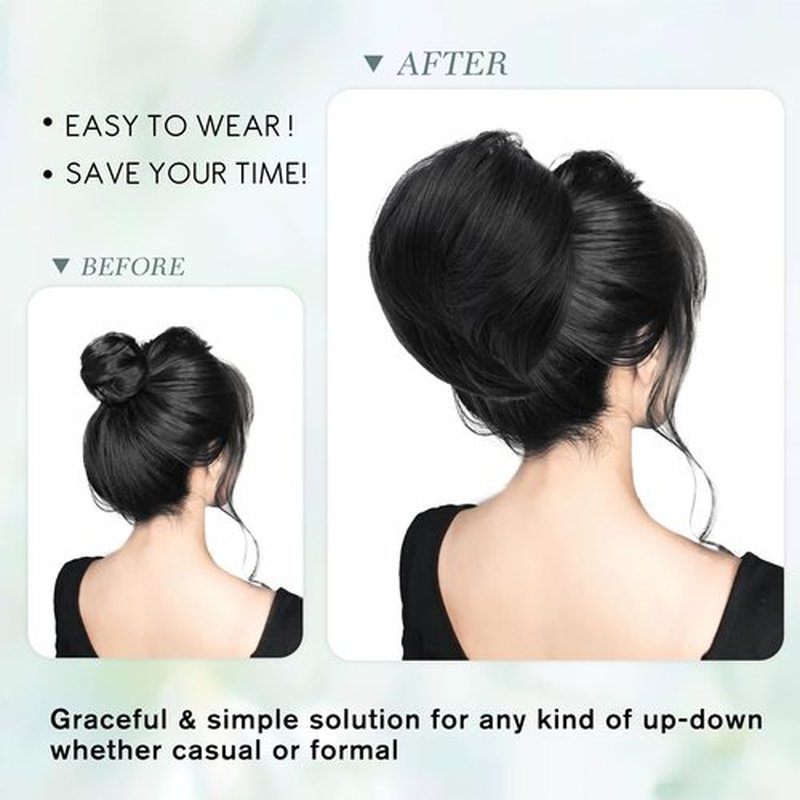 HSLHDI Messy Hair Bun Hair Piece for Women Short Bun Tousled Synthetic Elastic Scrunchies Hairpiece for Women Girls (1-1pcs, 2/30#-Light Black mix light auburn)…