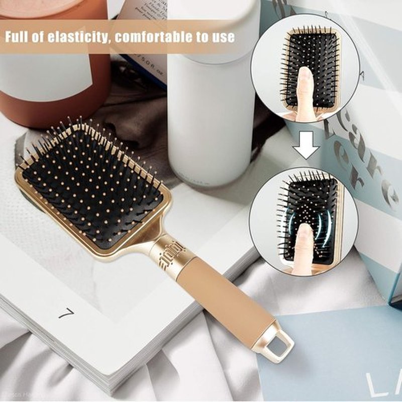 Hair Brush Detangles Instantly Removing Tangles, Knots, Fly Aways Exceptional Wig Brush For Hair Wraps & Weave Management Handmade Luxury Bling Crystal Paddle Brush Cute Rhinestone (Rose Gold)