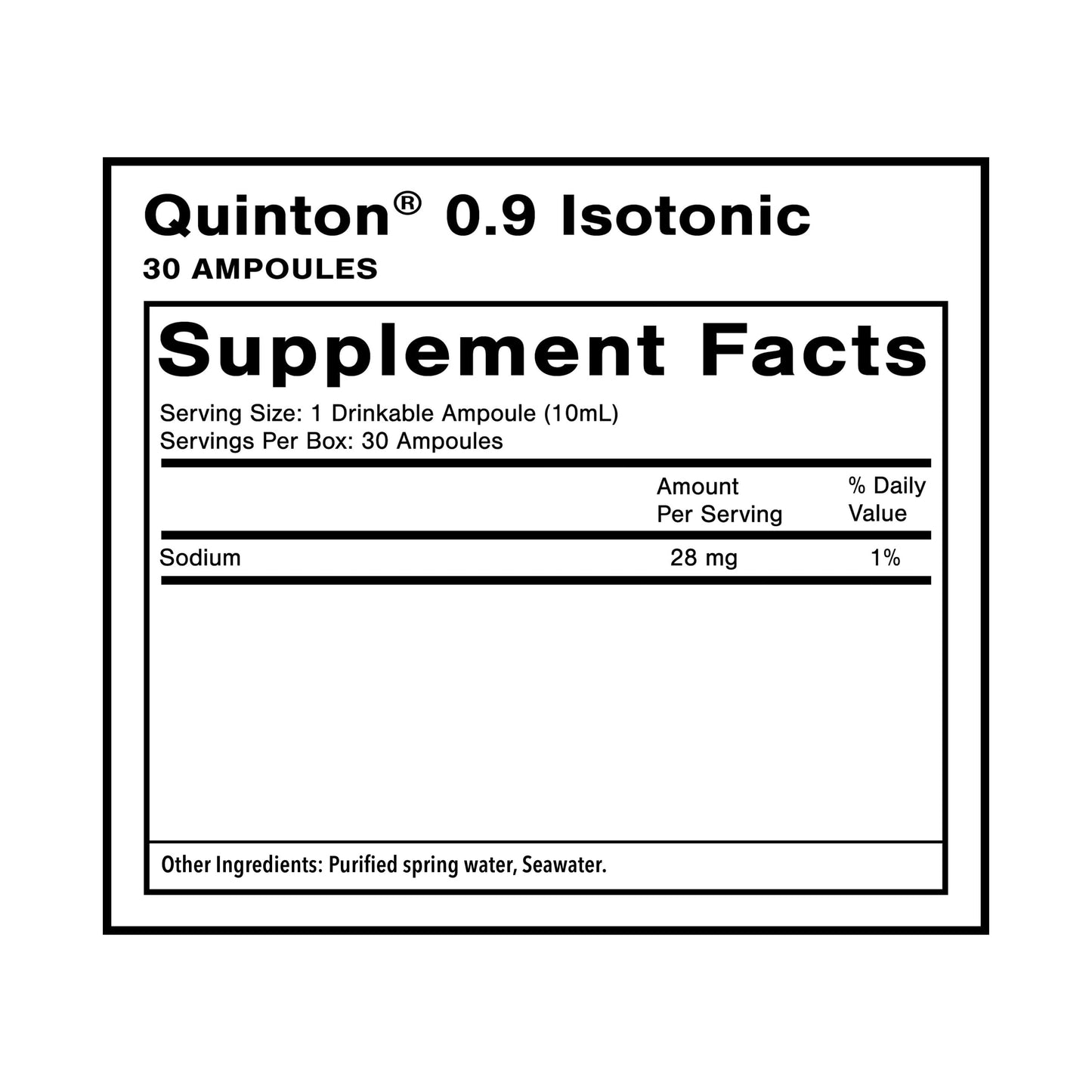 Quicksilver Scientific Original Quinton Isotonic Solution with Sea Water Minerals + Alpine Spring Water - Liquid Hydration, Electrolyte + Multi Minerals Supplement (30 Single Serving Vials)