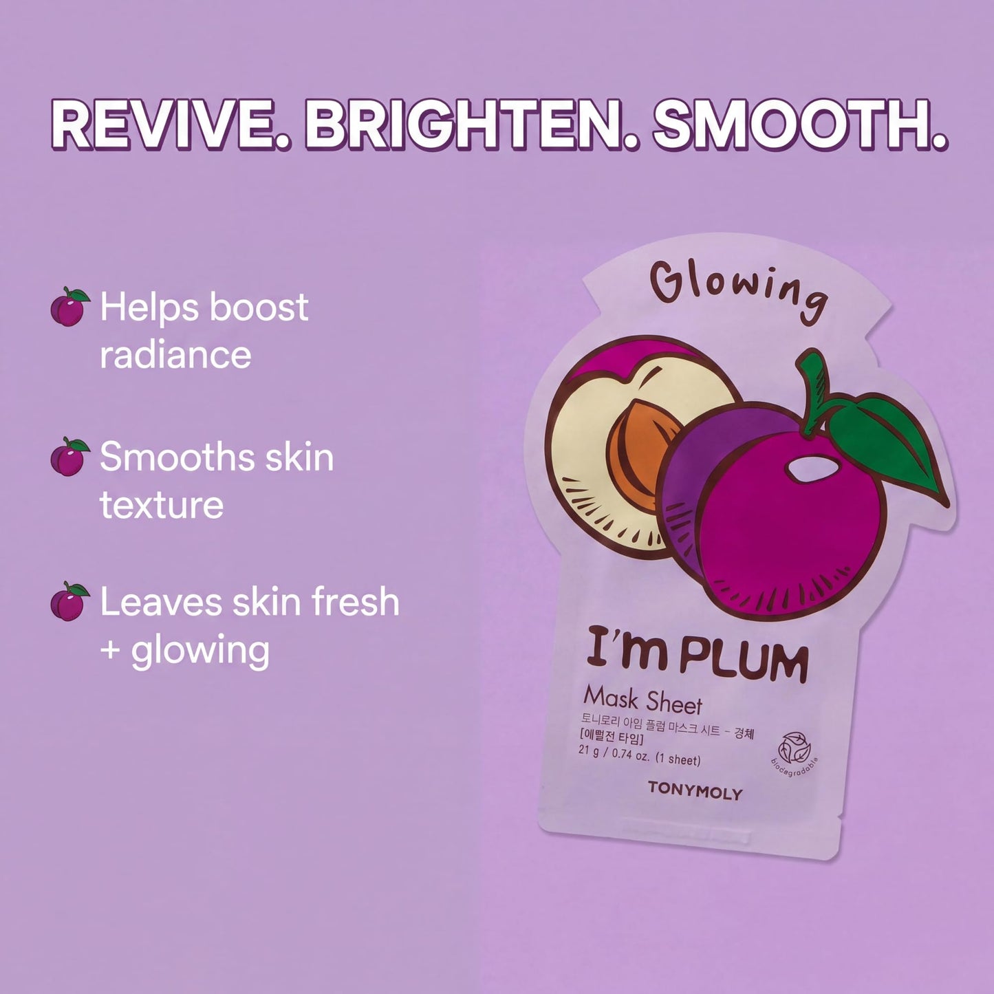 TONYMOLY I’m Plum Sheet Mask – Korean Skincare Face Mask with Plum Extract & Vitamin C, Brightening, Hydrating, and Moisturizing Facial Treatment for Glowing, Radiant Skin, 1 Count