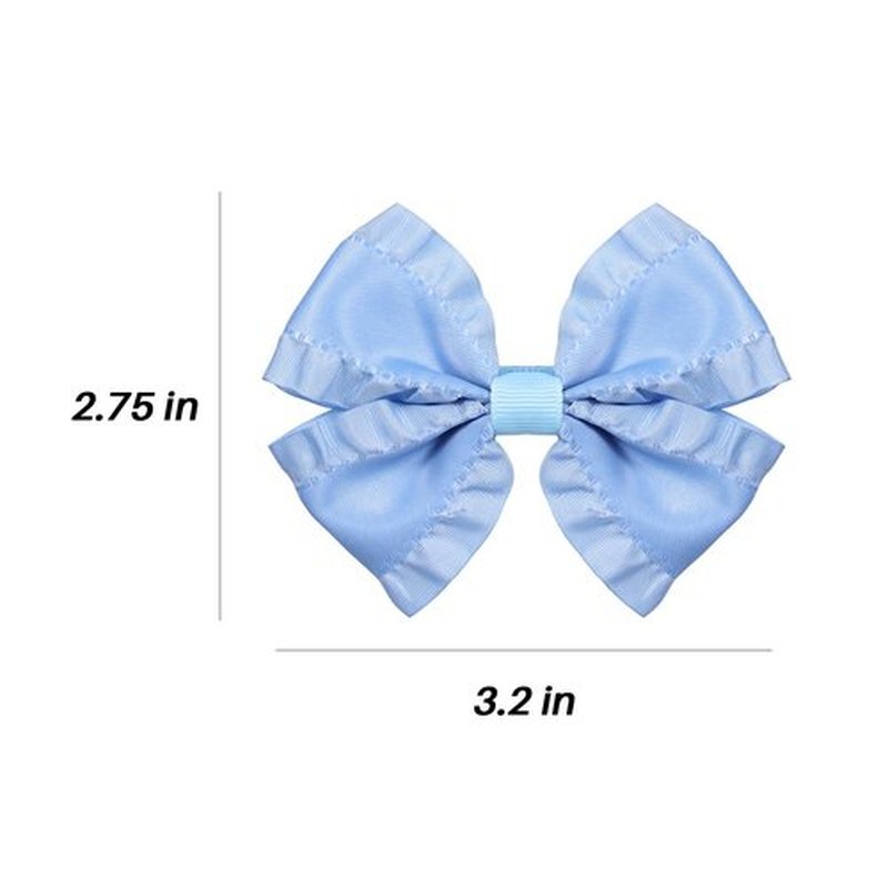2pcs Antique Blue Satin Ruffle Edge Ribbon Bow Hair Clips 3in Silky Satin Bow-knot Alligator Barrettes Hairpins Ponytail Holder Accessories for Little Girls Toddlers Teens Kids Child