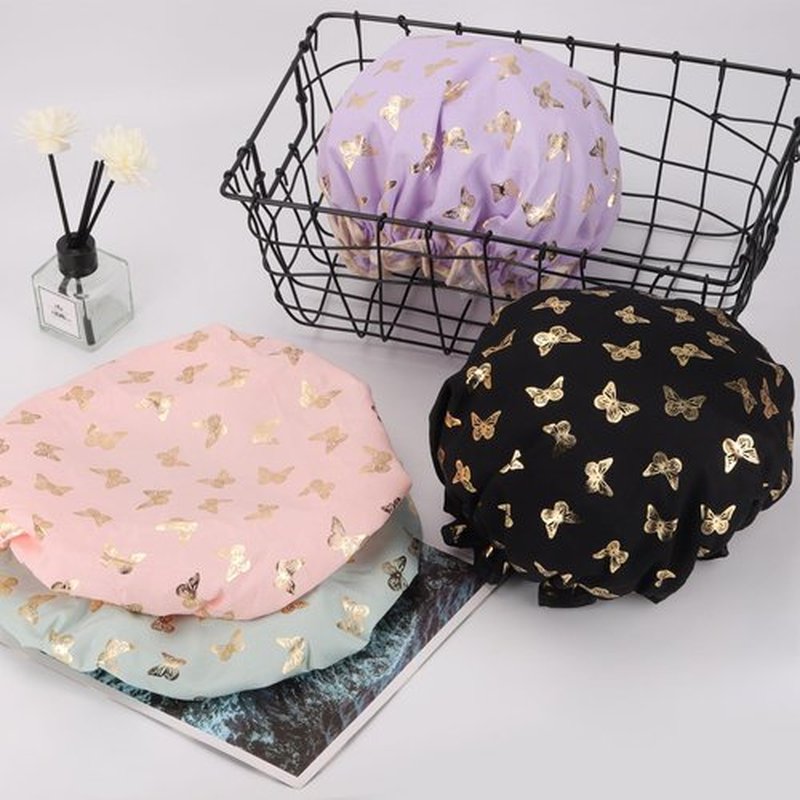 4 Pcs Shower Caps Hat for Women and Girl, Reusable Waterproof Bath Cap Double Waterproof Layers Butterfly