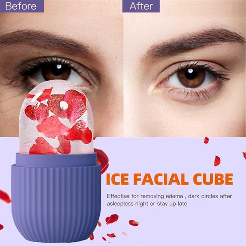 KOGITI Ice Mold for Face, Ice Roller for Face & Eye, Beauty Facial Ice Rollers Ice Holder Mold Face Puffiness Relief Massage Skin Care Tools, Ice Facial Cube (Purple)