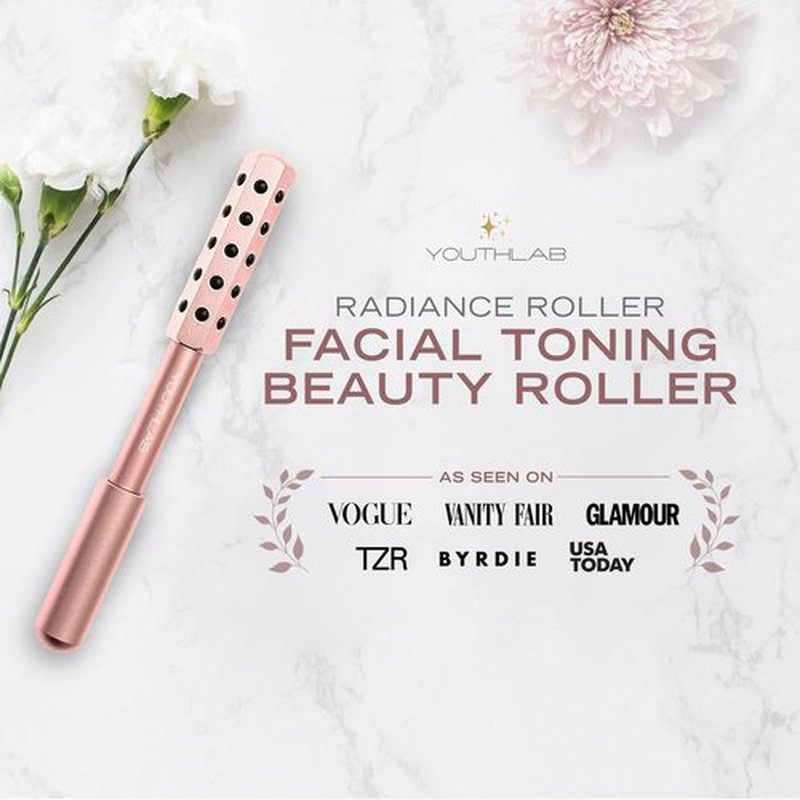 YouthLab Radiance Roller - Germanium Stone Uplifting Face Beauty Massage Tool /Roller/Wand for Skin Tightening/Firming, De-Puffing, Sculpt/Lift, Anti-Aging (Rose Gold)