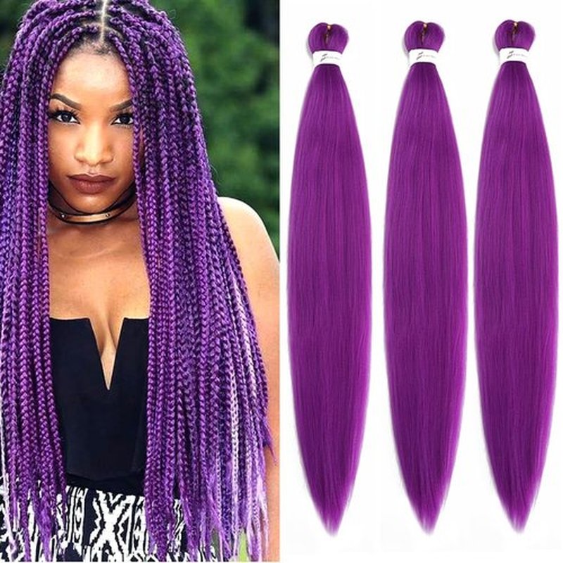 Xiaofeng 3 Packs/Lot Pre Stretched Braiding Hair Extensions for Women Crochet Braids Hair Purple 26 Inch Hot Water Setting Hair Extensions for Girls