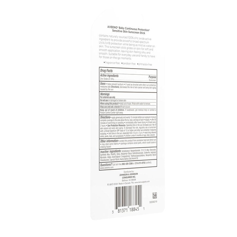 Aveeno Baby Mineral Sunscreen Stick - SPF 50 Protection for Sensitive Skin | Travel Size, 0.47 oz