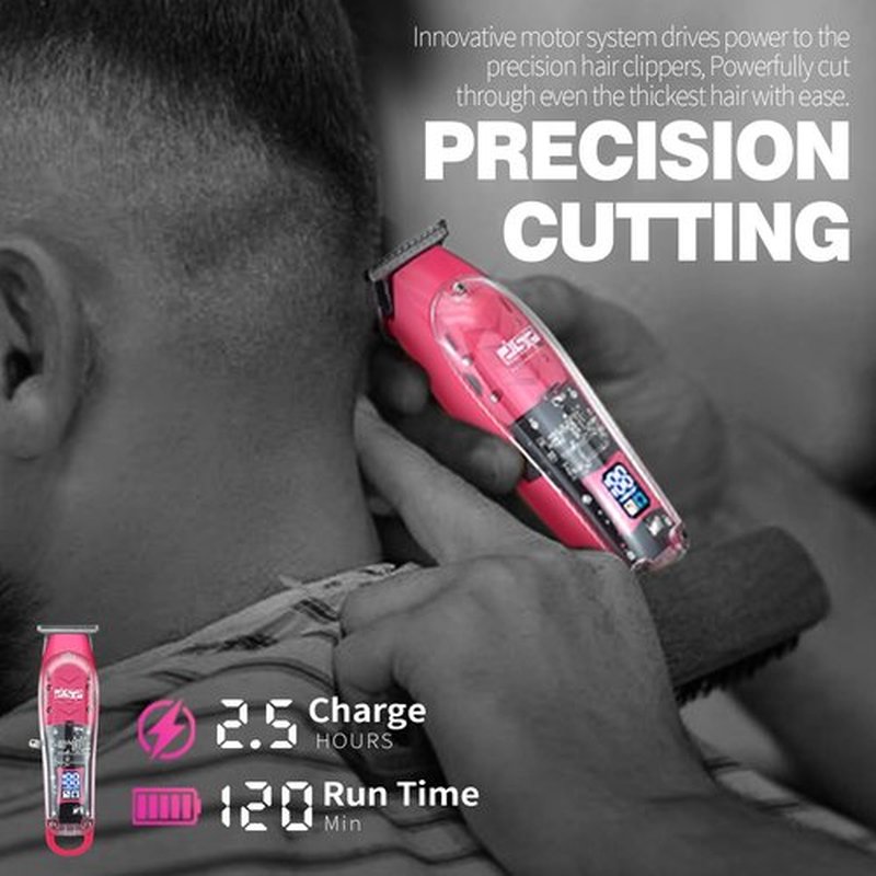 DSP Beard Trimmer: Cordless, Rechargeable, Zero Gap, Stainless Blades, 2.5H Charge, 120M Runtime, 3 Combs, Ideal for Men & Barber (Pink Trimmer)