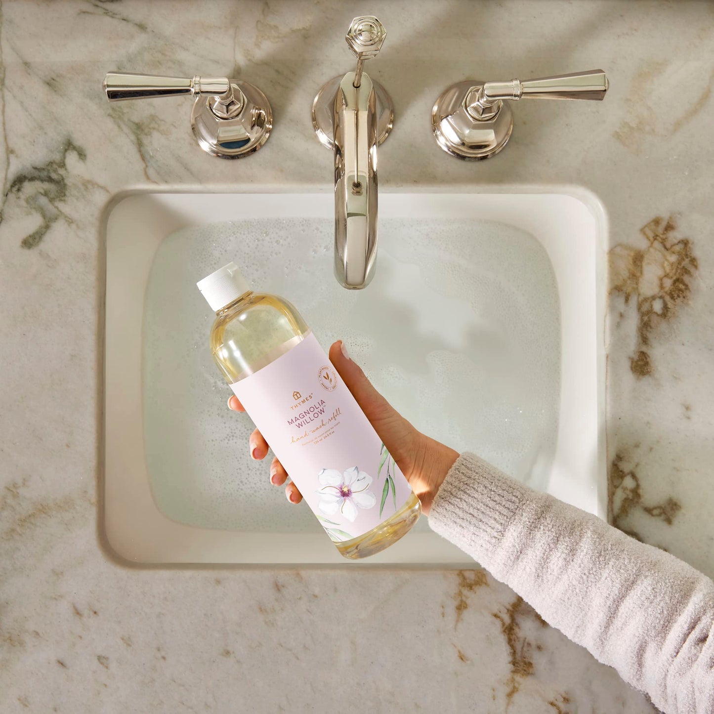 Thymes Hand Wash Refill - Lightly Scented Liquid Hand Soap for Bathroom and Kitchen Refill - Moisturizing Formula with Natural Ingredients (Magnolia Willow, 24.5 fl oz)