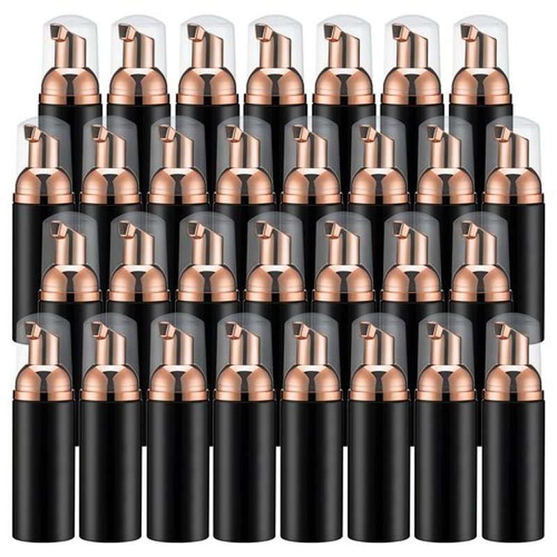 2oz Foam Pump Bottle (30PCS) Empty Travel Foaming Dispenser for Hand Soap, Lash Cleanser, Shampoo (60ml, Rose Gold &Black