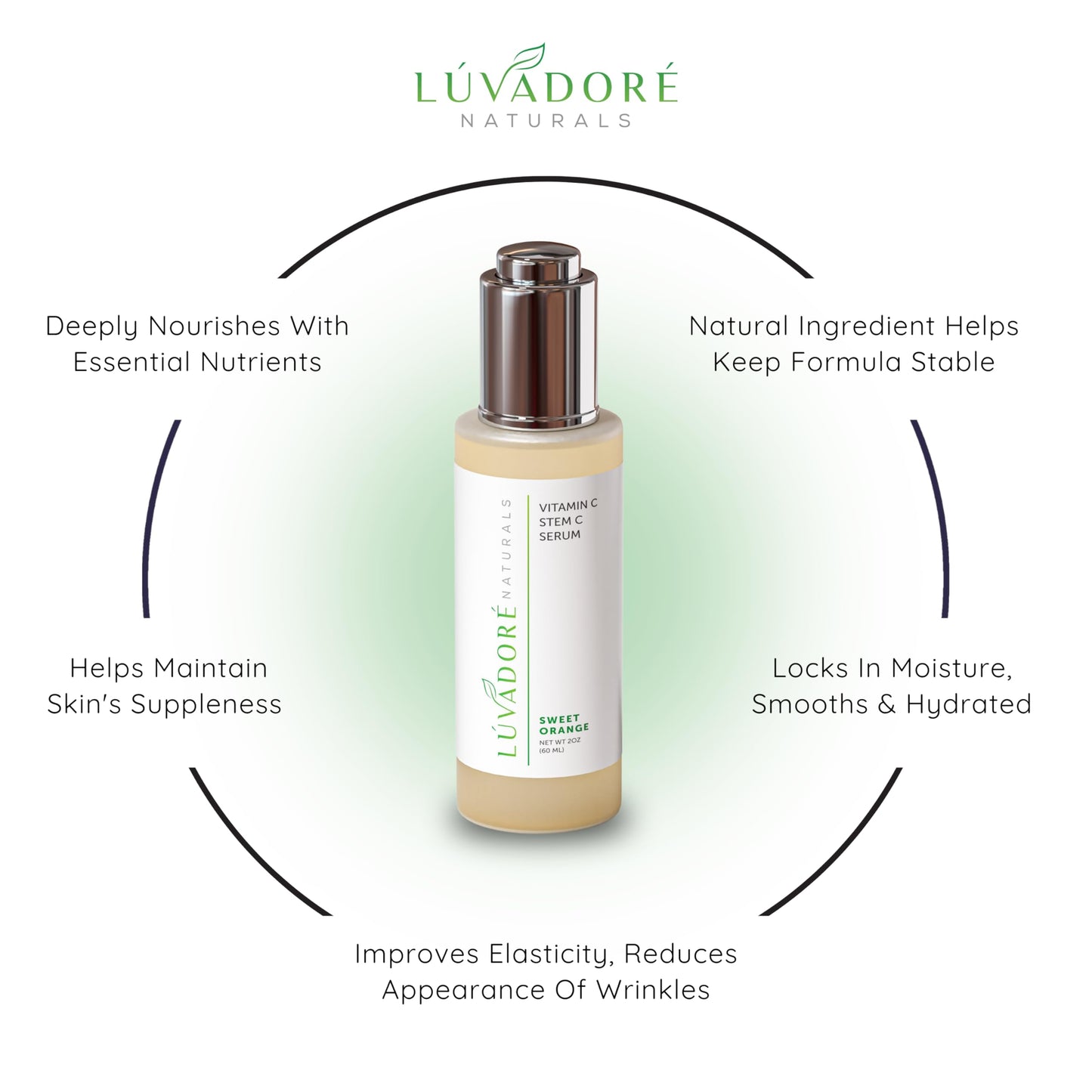 Luvadore Naturals Vitamin C Serum for Face & Neck 2oz - 20% Vit C Serum Face, Reduces Dark Spots, Firms Skin with Orange Stem Cells, Plant Based Vitamin C, Anti-Aging, Natural Clean Beauty
