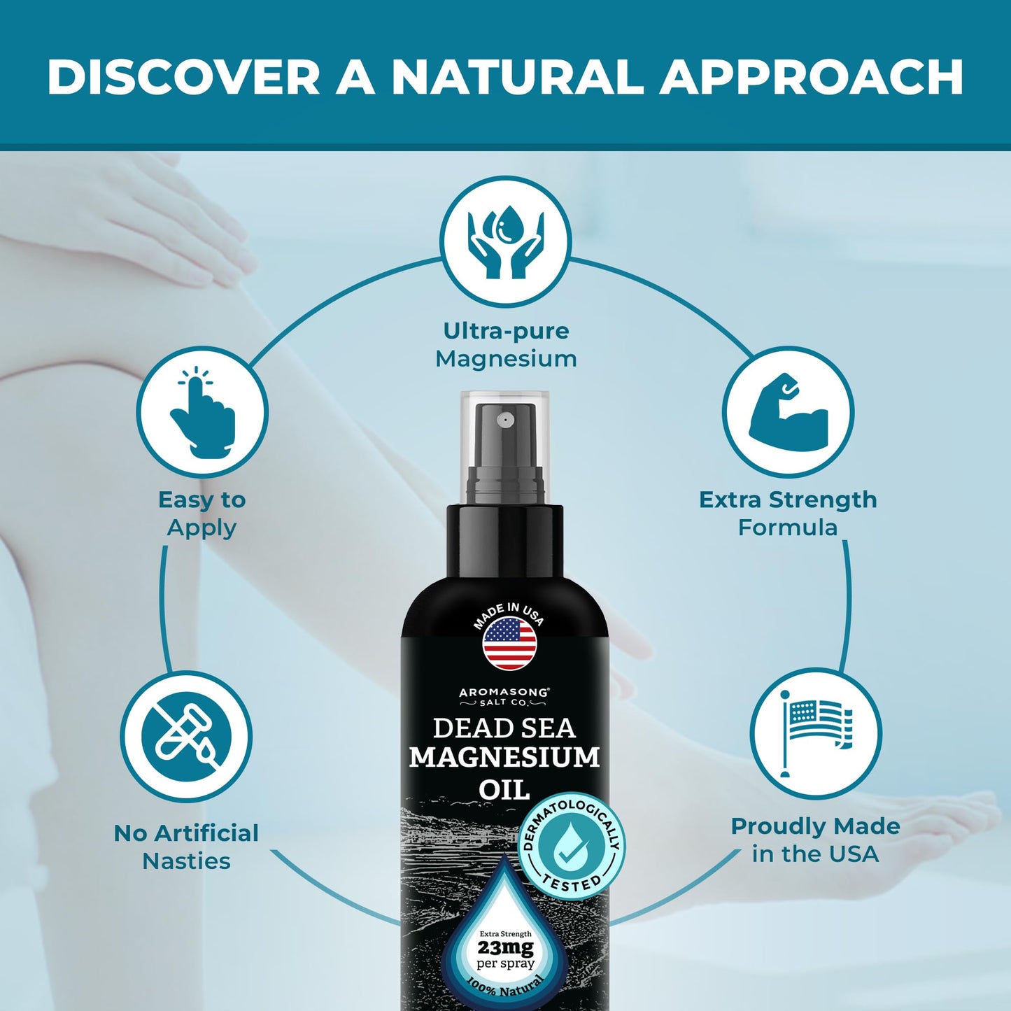 Aromasong Magnesium Oil Spray for Feet & Body – 23mg Magnesium per Spray – Topical Magnesium Spray for Calm Sleep & Leg Discomfort – 2 Pack 8 oz, Made in USA