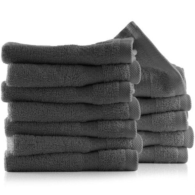 Hearth & Harbor Washcloths 12 Pack - 100% Cotton Washcloth for Body and face, High Absorbent and Soft 13"x13" Body Wash Cloth, Quick Dry - Dark Grey Washcloths