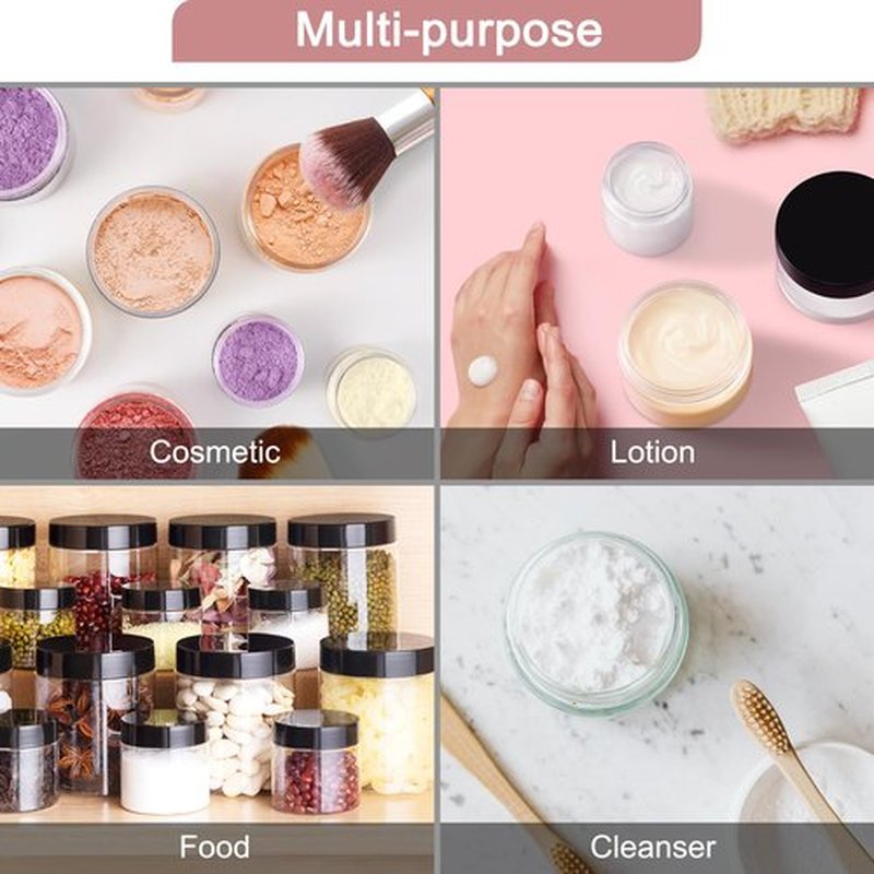 8 Pcs 1 OZ Travel Size Container, Elumeiro Plastic Jars with Black Lids Clear Cosmetic Small Round Cream Jar Refillable for Scrubs, Lotion, Powder, ointment, Makeup, Food Storage