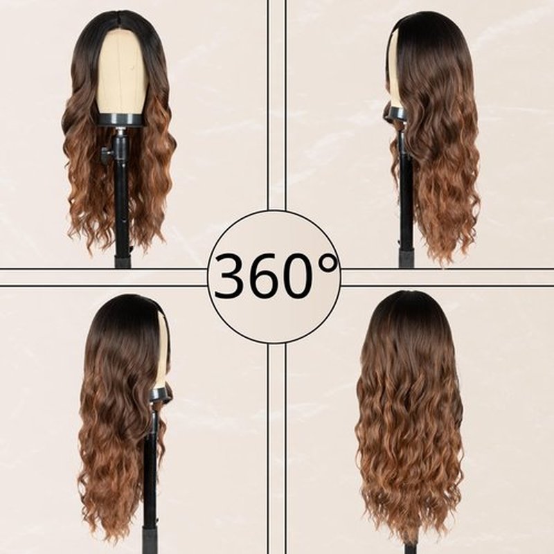 Long Brown Highlight Wig for Women 26 Inch Middle Part Wavy Women Charming Wigs Realistic Natural Looking Synthetic Heat Resistant Fiber Wig for Daily Party Use