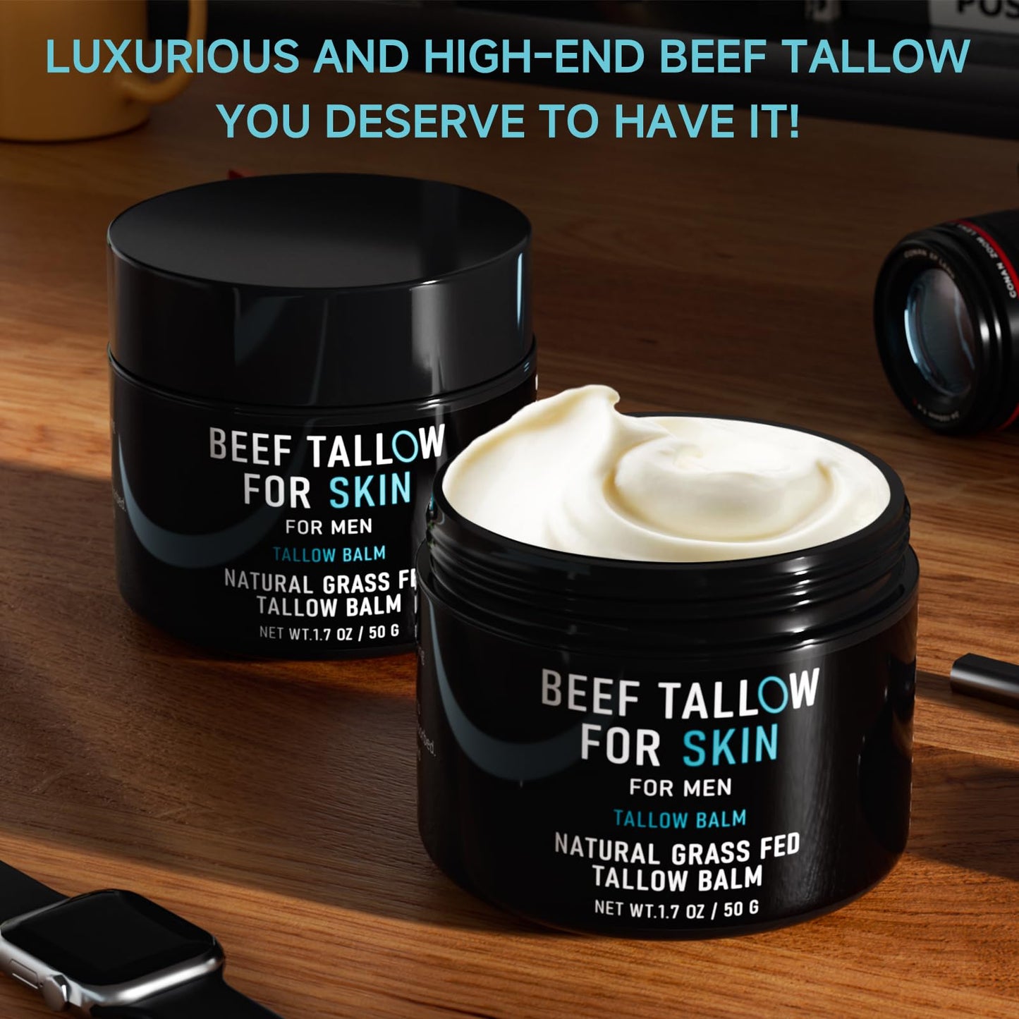 pekinly Beef Tallow for Skin, Beef Tallow Skin Care for Men, Mens Skincare Moisturizer for Face Neck Deeply Nourishing, Unscented Original Tallow Face Moisturizer for Men, 3.4 oz