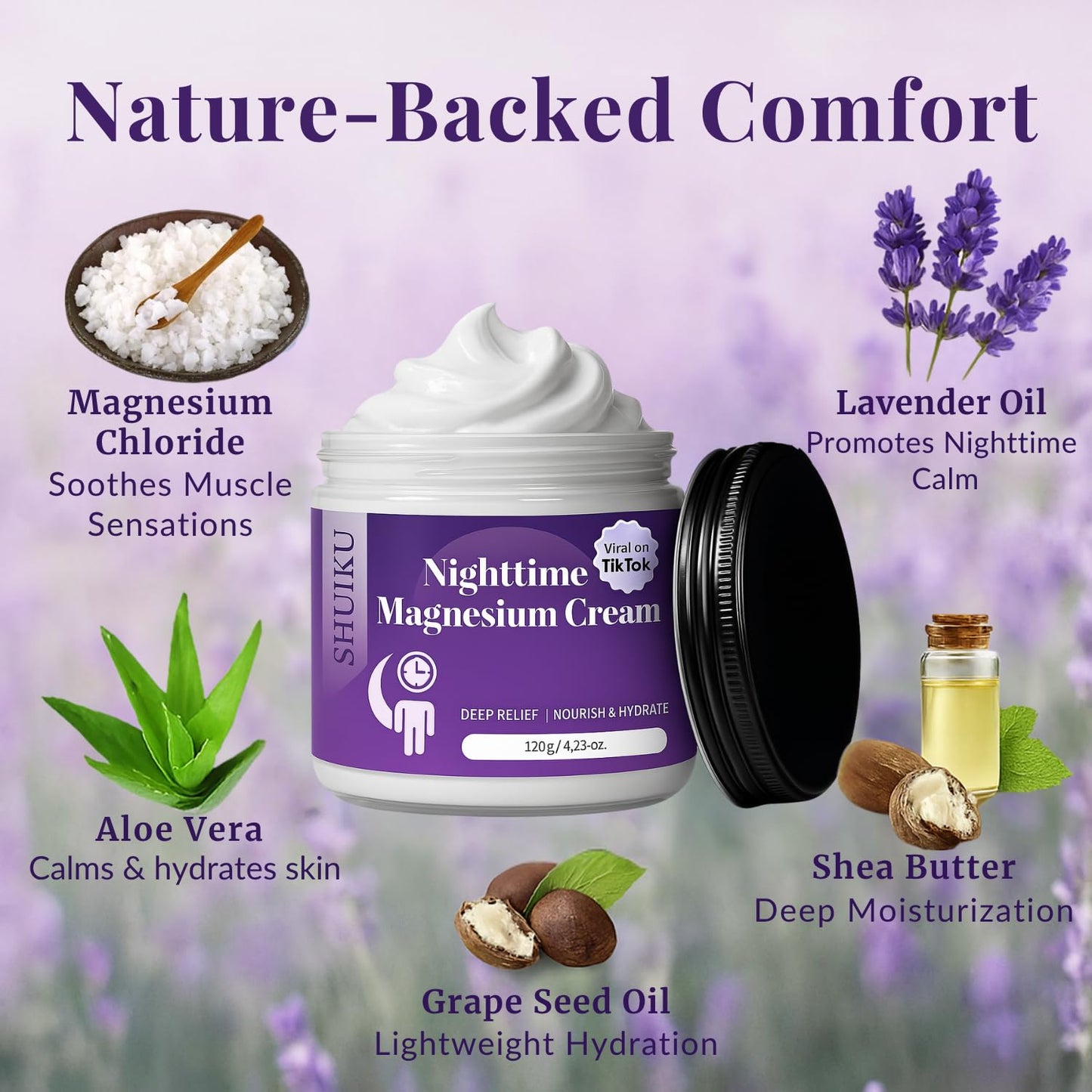 Magnesium Lotion for Sleep & Calm, Topical Magnesium Cream for Relaxation, Nightly Calm, Better Sleep, and for Leg Cramps & Pain